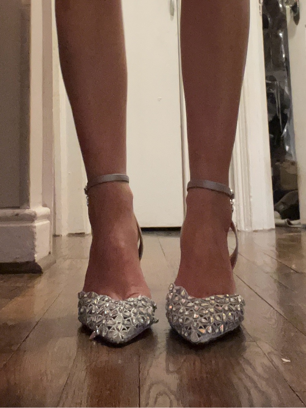 J. Reneé Crystal Embellished Ankle Strap Pumps Silver/Pewter - Size 7